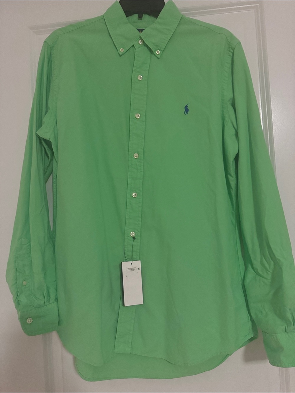 Ralph Lauren Men’s Bright Green Button-Down Shirt with Navy Pony (1036)